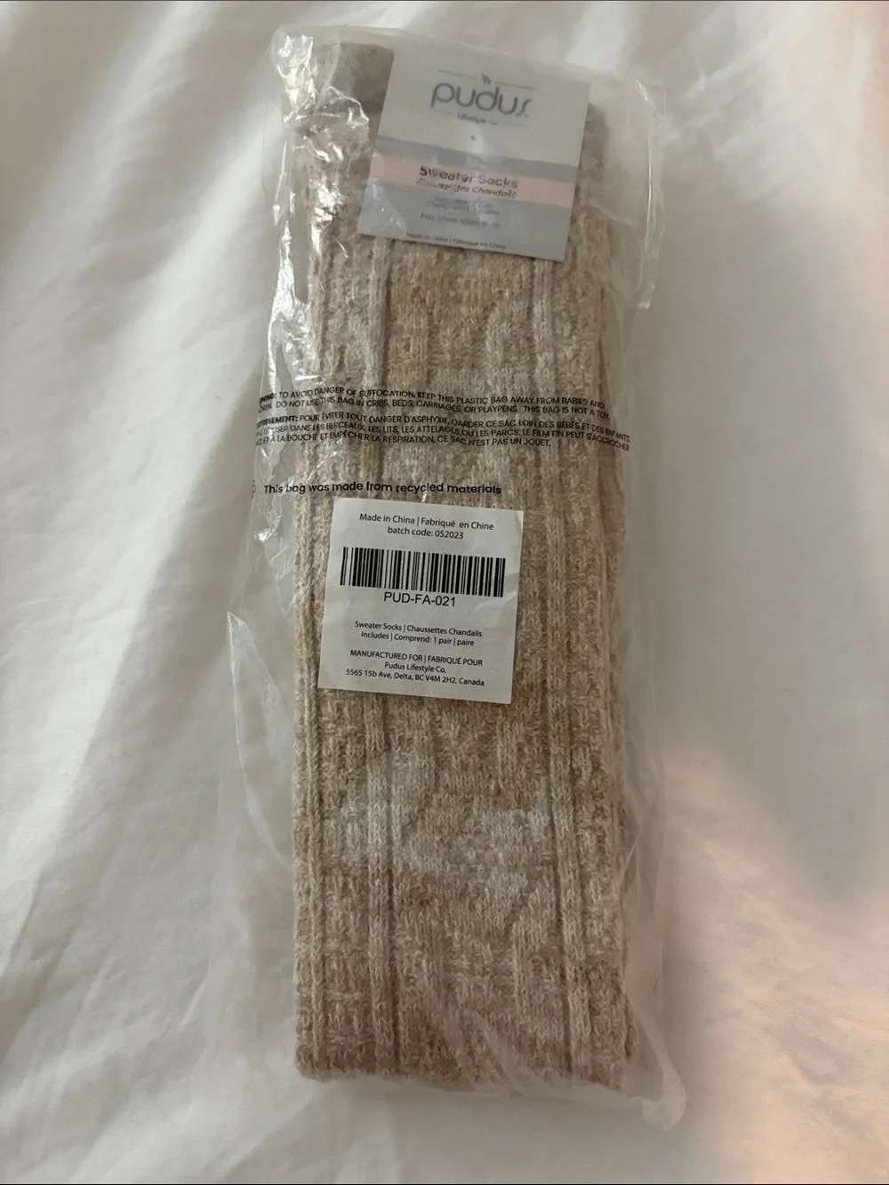 Pudus Ribbed Sweater Socks in Beige - NWT